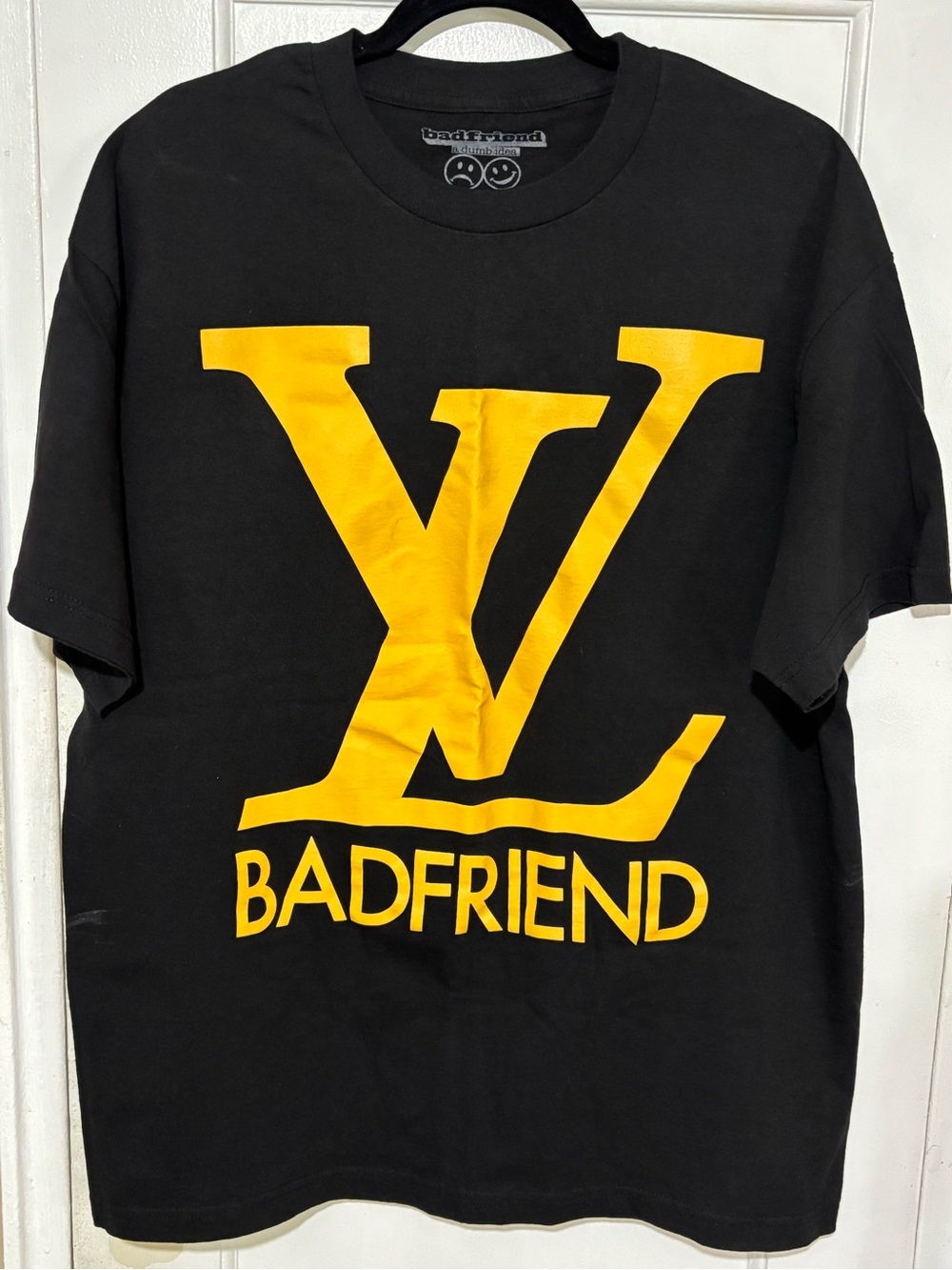 MENS BADFRIEND T SHIRT with Yellow Logo.